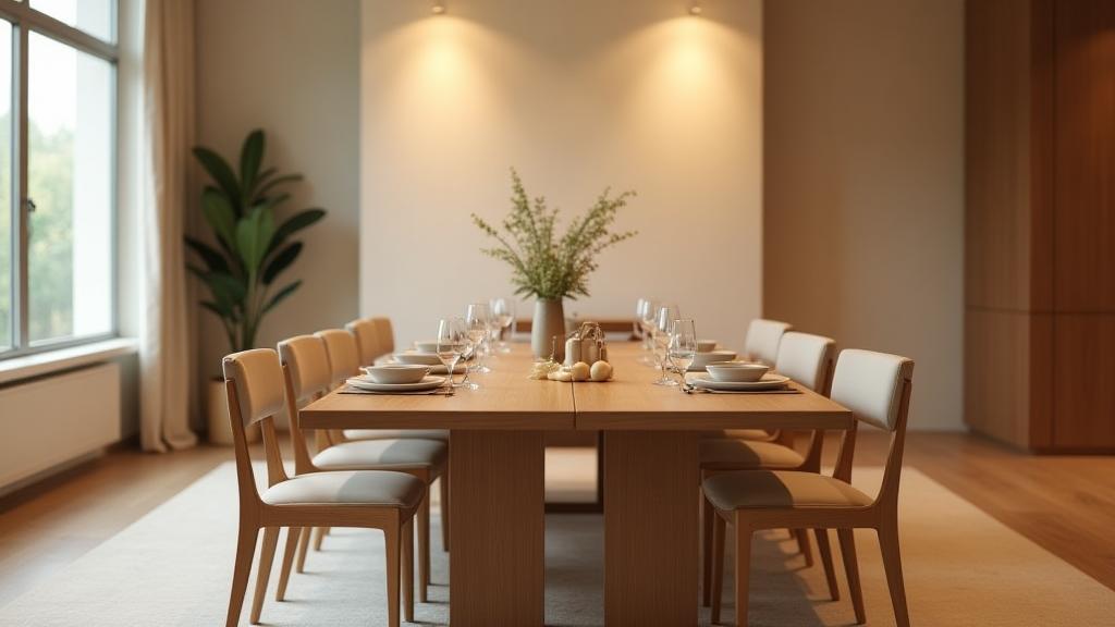 Elegant oak dining table with matching chairs, part of Aaram Decor's collection